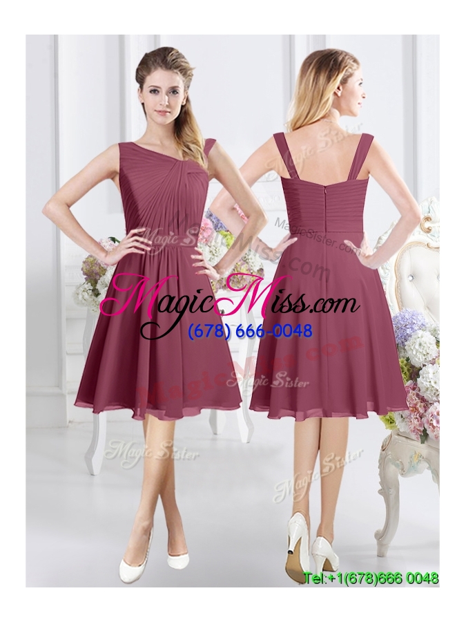 wholesale discount ruched zipper up a line burgundy bridesmaid dress in chiffon