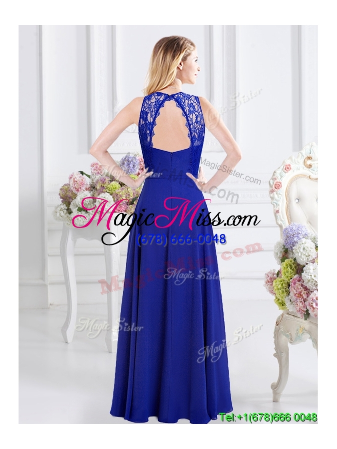 wholesale wonderful see through scoop laced bodice open back bridesmaid dress in chiffon