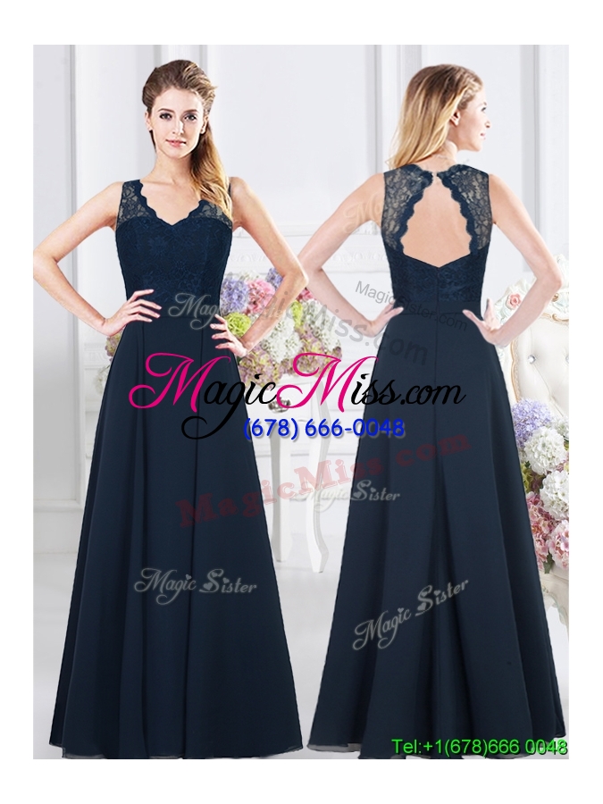 wholesale most popular empire floor length chiffon bridesmaid dress in navy blue