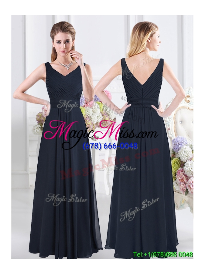 wholesale most popular empire floor length chiffon bridesmaid dress in navy blue