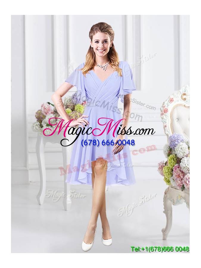 wholesale perfect zipper up v neck high low bridesmaid dress in chiffon