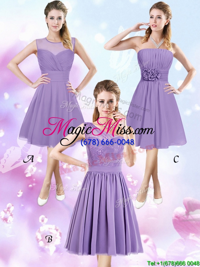 wholesale simple strapless chiffon bridesmaid dress with ruching and handcrafted flowers