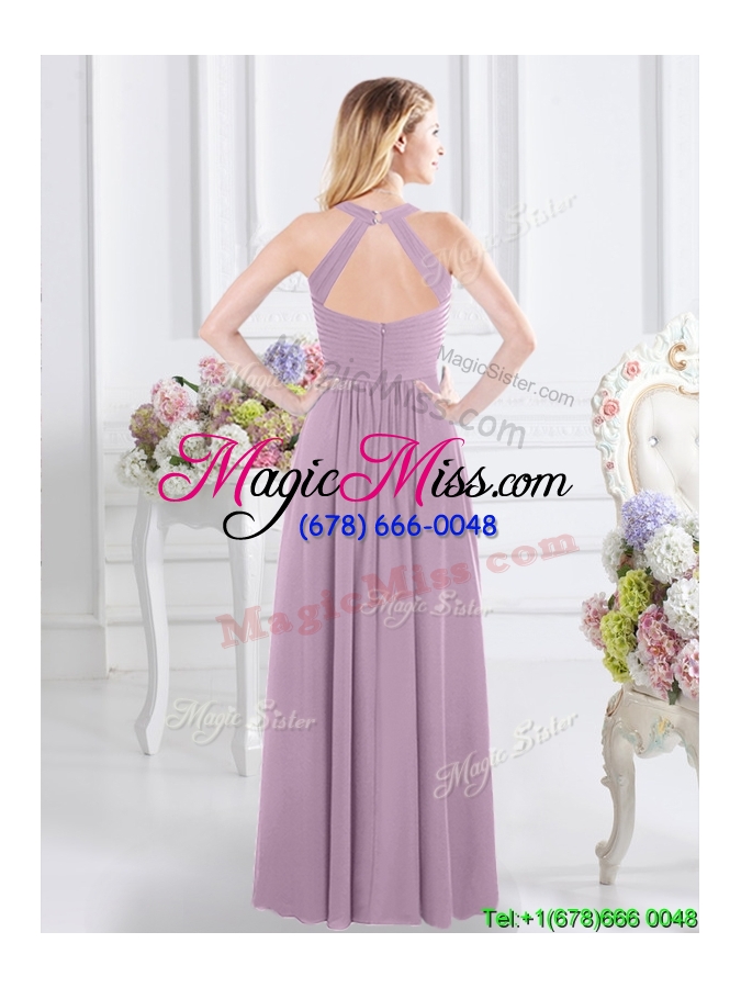 wholesale cheap empire halter top zipper up bridesmaid dress with ruching