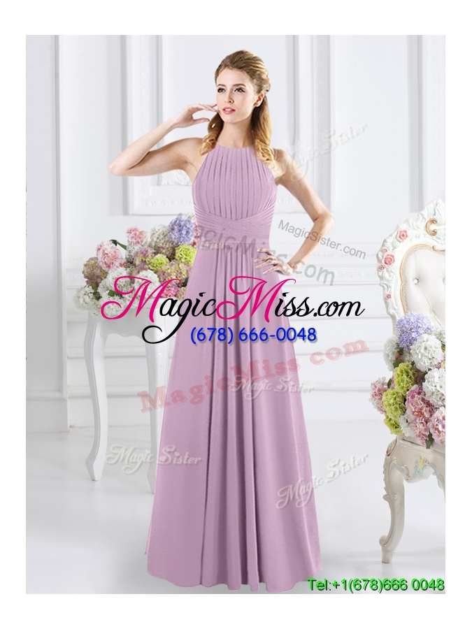 wholesale cheap empire halter top zipper up bridesmaid dress with ruching