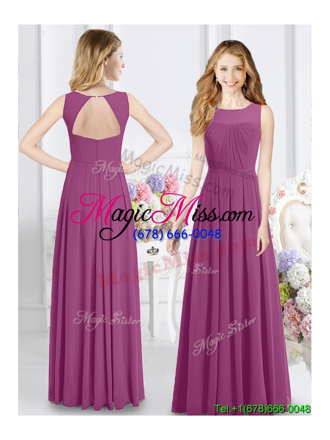 wholesale new style empire fuchsia chiffon bridesmaid dress in floor length