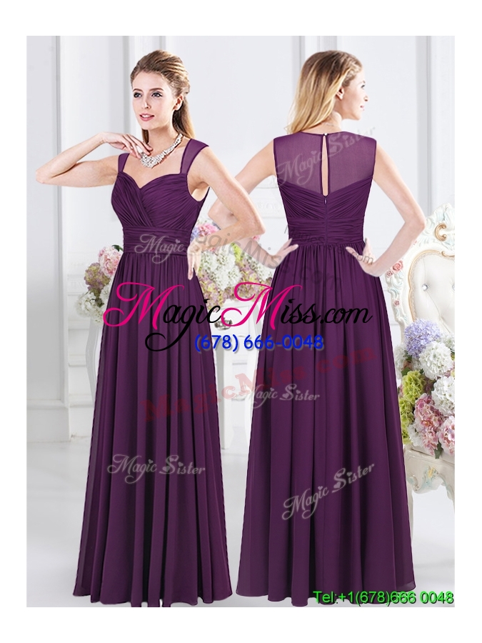 wholesale exquisite ruched floor length chiffon bridesmaid dress in purple