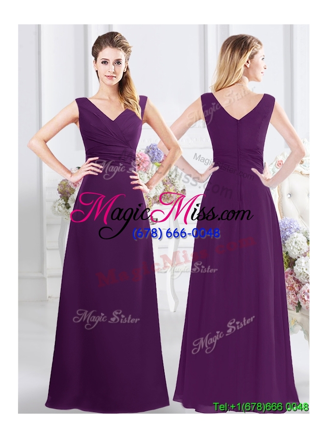 wholesale exquisite ruched floor length chiffon bridesmaid dress in purple