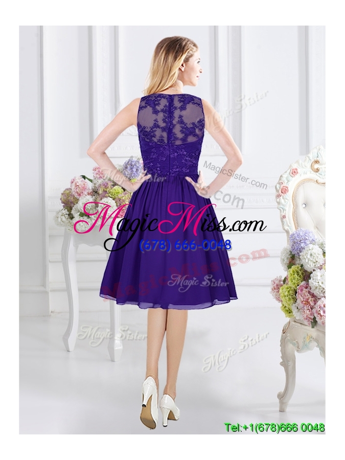 wholesale affordable empire see through scoop purple bridesmaid dress with zipper up