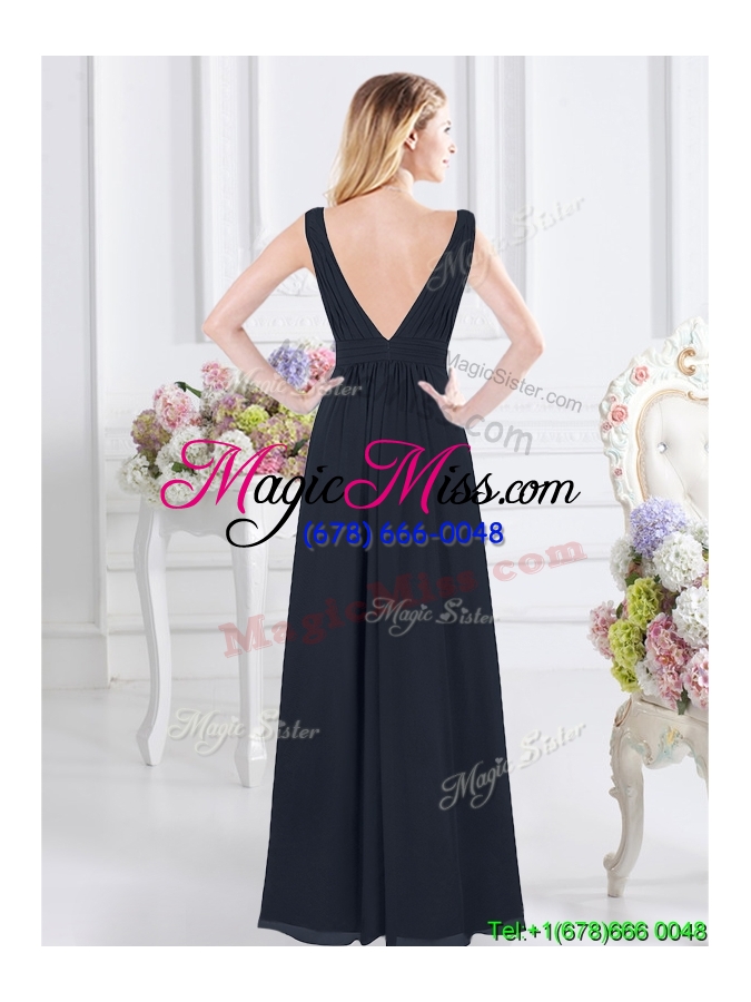 wholesale fashionable deep v neckline chiffon long bridesmaid dress with backless