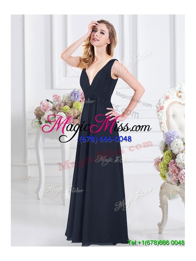 wholesale fashionable deep v neckline chiffon long bridesmaid dress with backless