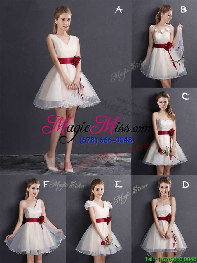 wholesale pretty sweetheart short bridesmaid dress with handmade flower and lace
