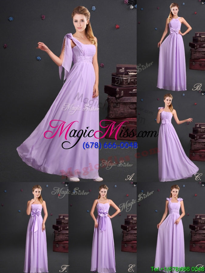 wholesale sweet one shoulder lavender bridesmaid dress with ruching and handmade flowers