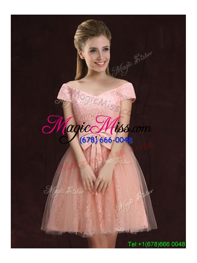 wholesale wonderful a line pink short prom dress in lace and tulle