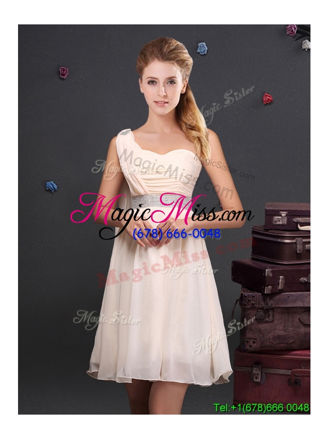 wholesale discount empire chiffon ruched short prom dress in champagne