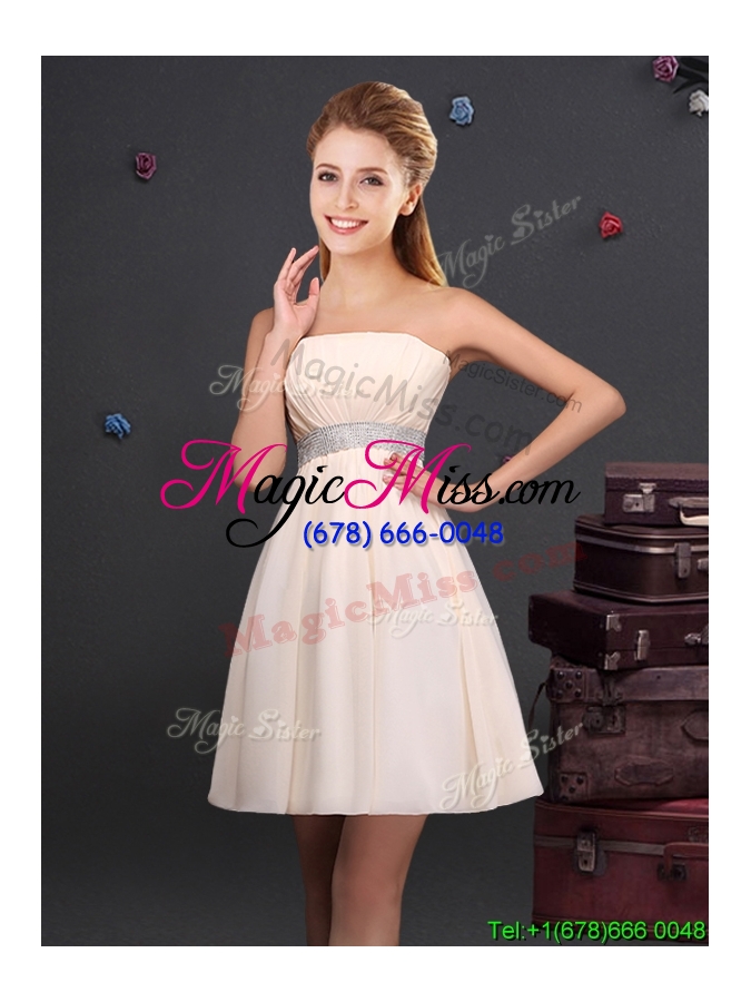 wholesale discount empire chiffon ruched short prom dress in champagne