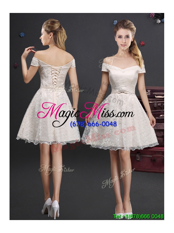 wholesale cheap applique and laced knee length prom dress in champagne