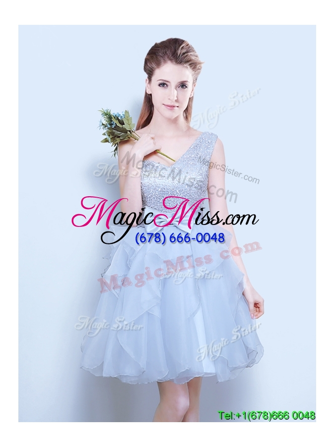 wholesale gorgeous organza grey prom dress with lace and bowknot