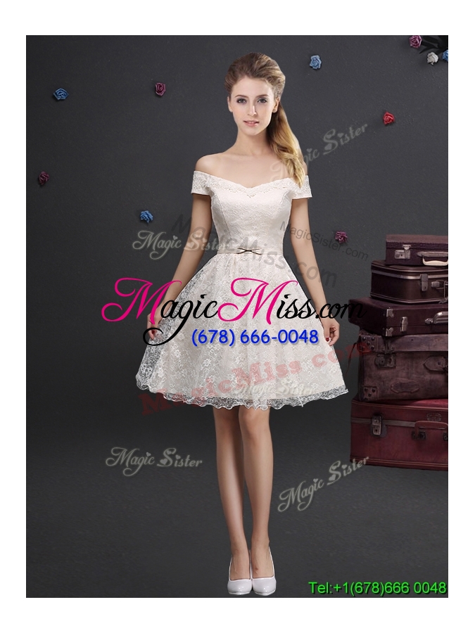 wholesale pretty applique and laced champagne dama dress in knee length