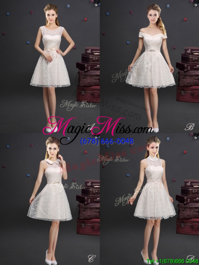 wholesale pretty applique and laced champagne dama dress in knee length