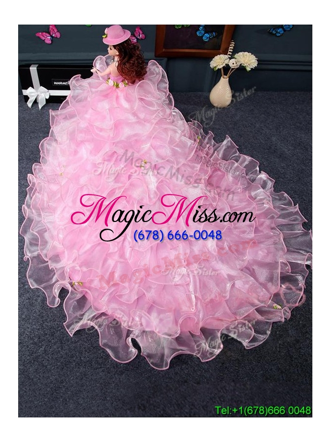 wholesale cheap organza quinceanera doll dress in pink