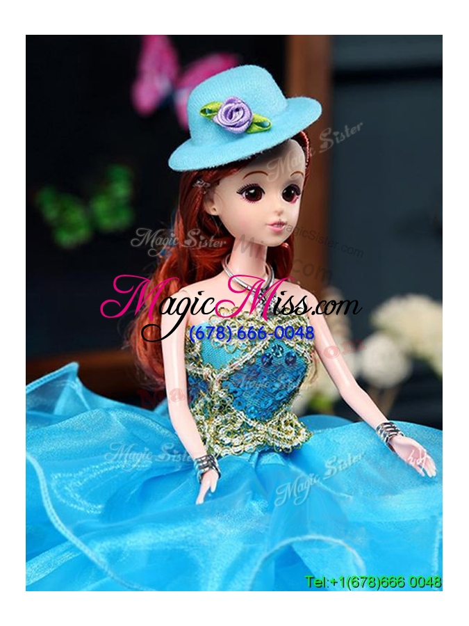 wholesale discount organza baby blue quinceanera doll dress