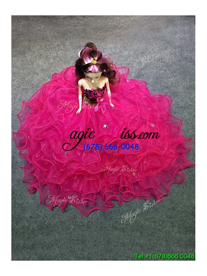 wholesale elegant hot pink organza quinceanera doll dress