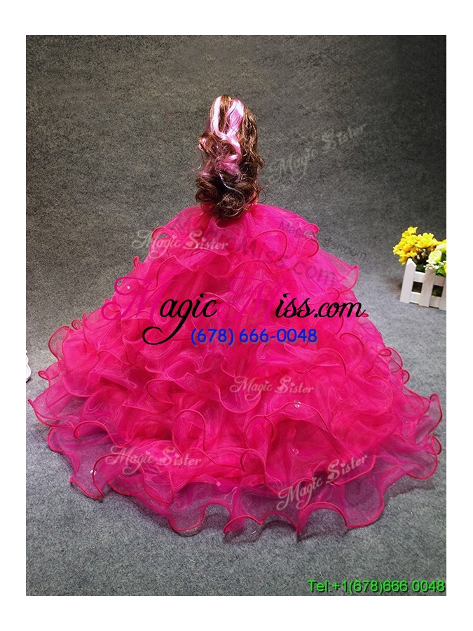 wholesale elegant hot pink organza quinceanera doll dress
