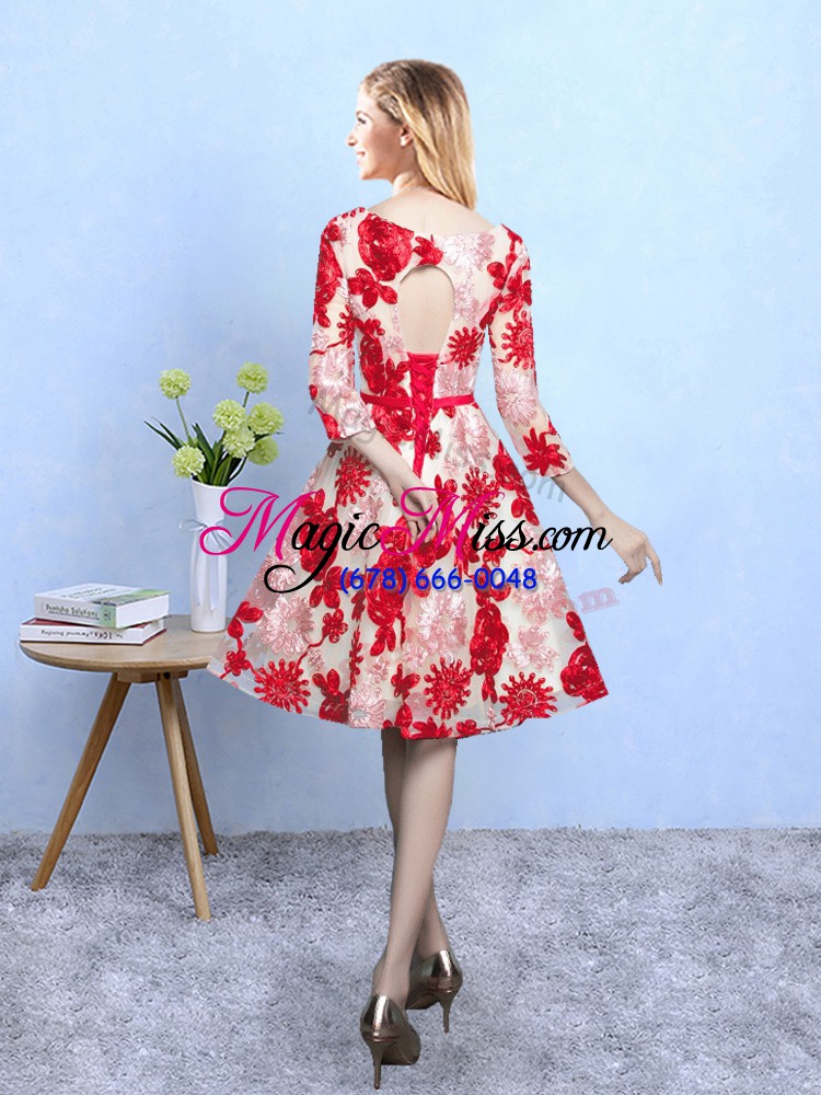 wholesale custom made scoop 3 4 length sleeve court dresses for sweet 16 knee length pattern red printed