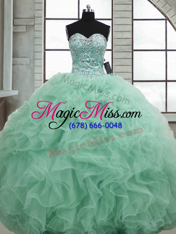wholesale fine apple green vestidos de quinceanera military ball and sweet 16 and quinceanera with beading and ruffles sweetheart sleeveless lace up
