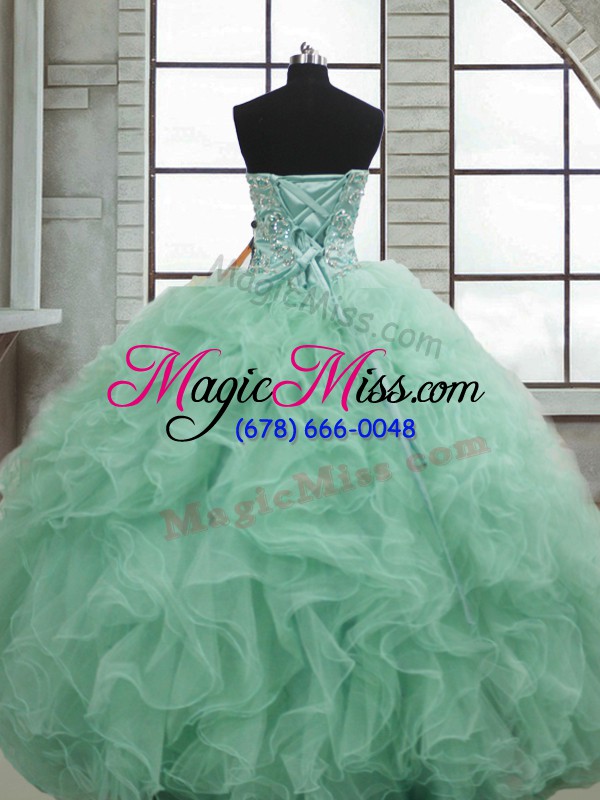 wholesale fine apple green vestidos de quinceanera military ball and sweet 16 and quinceanera with beading and ruffles sweetheart sleeveless lace up