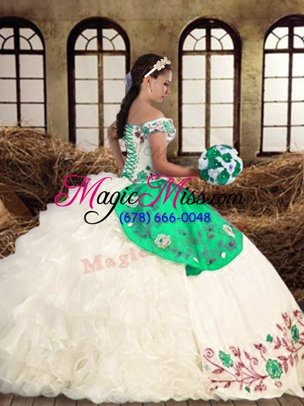 wholesale dazzling ball gowns quince ball gowns multi-color off the shoulder taffeta sleeveless floor length lace up