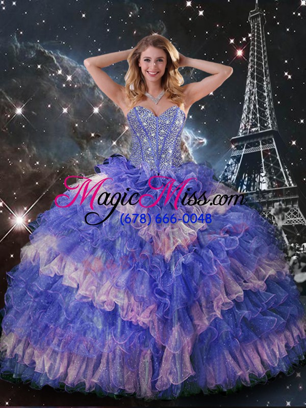 wholesale floor length lace up sweet 16 quinceanera dress multi-color for military ball and sweet 16 and quinceanera with ruffled layers and sequins