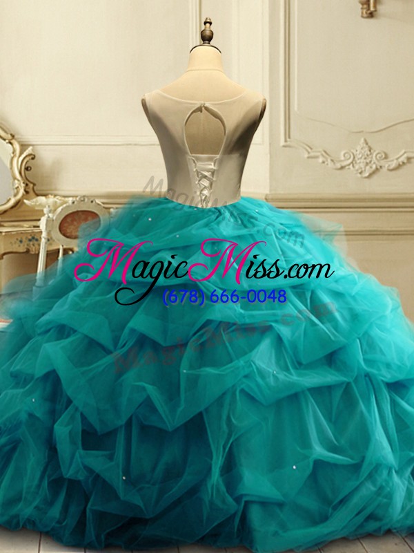 wholesale glamorous sleeveless appliques and ruffles and sequins lace up ball gown prom dress