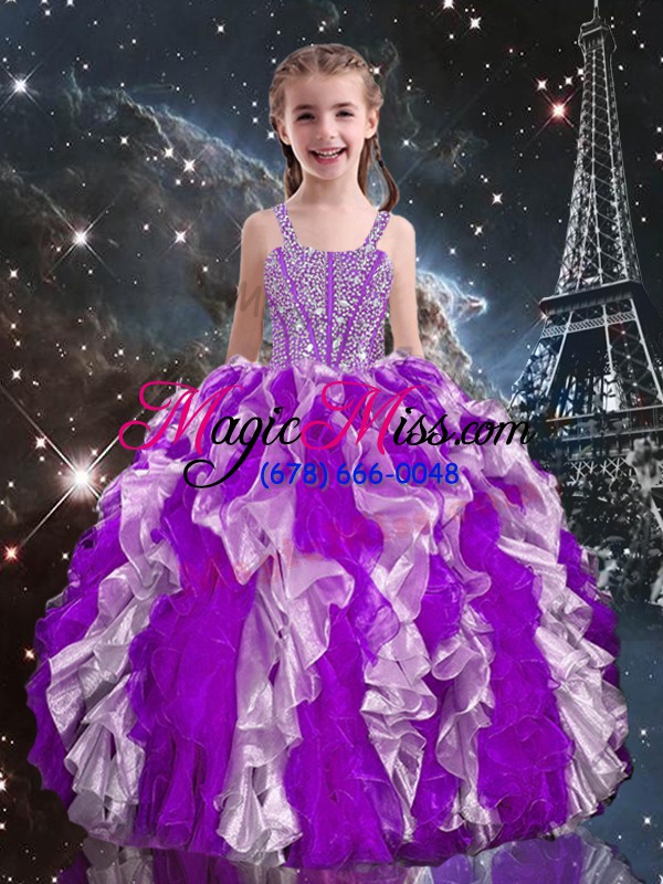 wholesale wonderful multi-color organza lace up 15 quinceanera dress sleeveless floor length beading and ruffles
