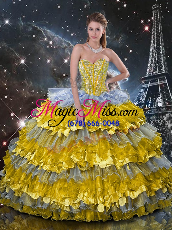 wholesale multi-color organza lace up quinceanera gown sleeveless floor length beading and ruffles