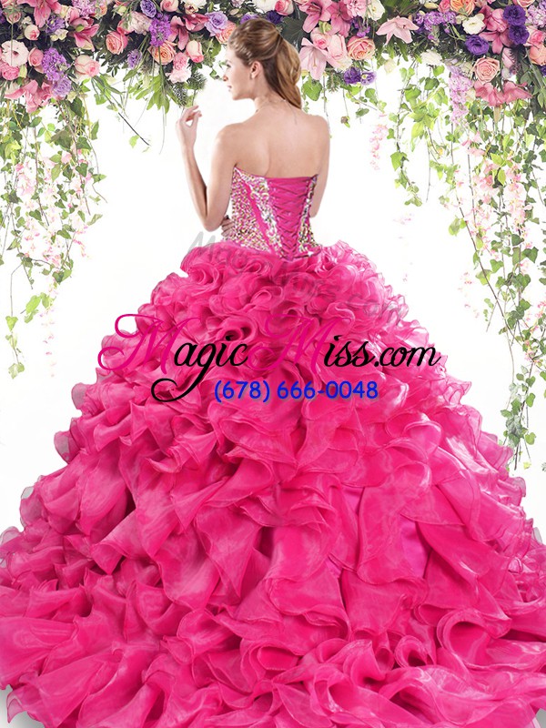 wholesale edgy sleeveless sweep train lace up beading and ruffles sweet 16 quinceanera dress