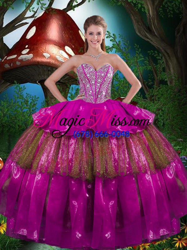 wholesale fantastic sweetheart sleeveless organza sweet 16 dresses beading and ruffled layers and sequins lace up
