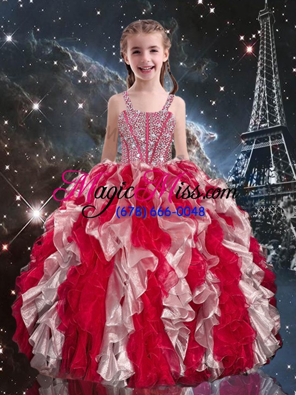 wholesale perfect beading and ruffles quinceanera gowns multi-color lace up sleeveless floor length