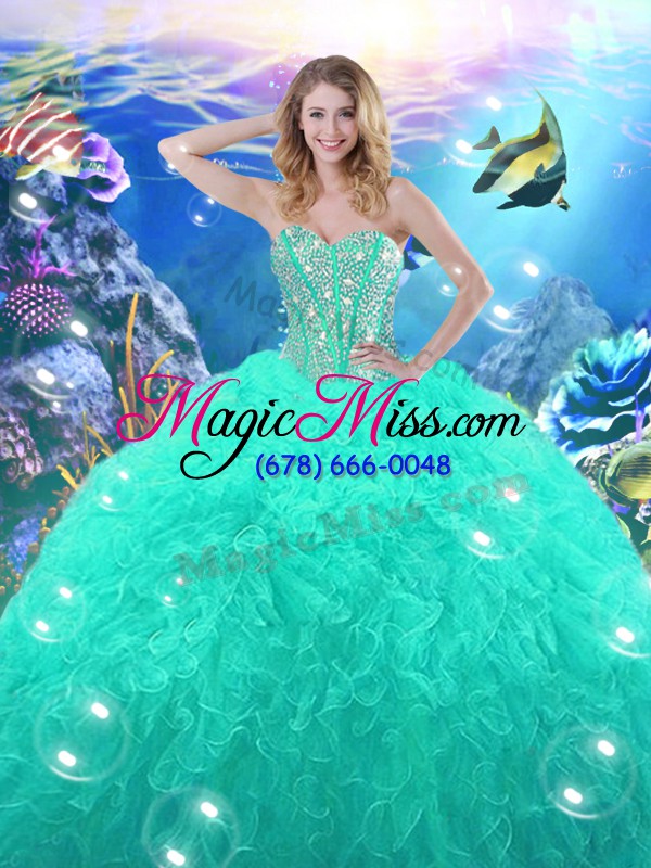 wholesale best selling turquoise organza lace up sweetheart sleeveless high low 15th birthday dress beading and ruffles