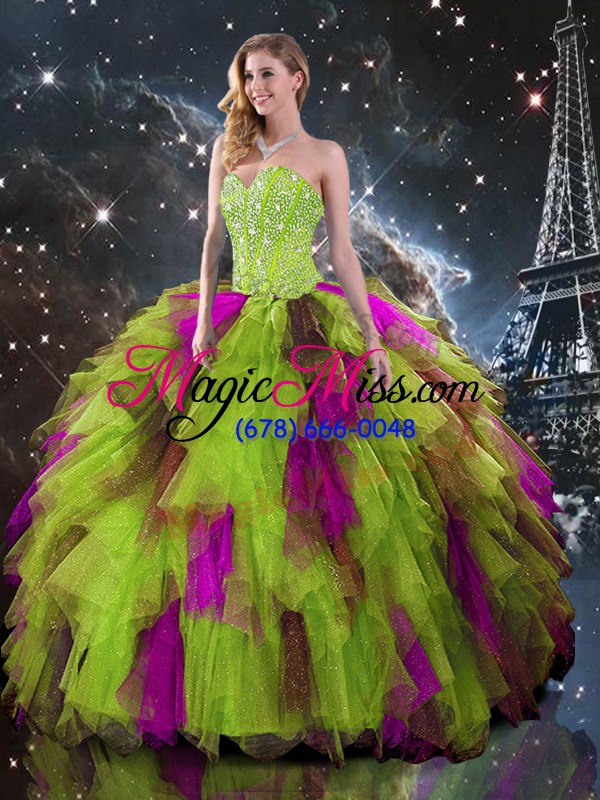 wholesale multi-color three pieces ruffles 15 quinceanera dress lace up tulle sleeveless high low