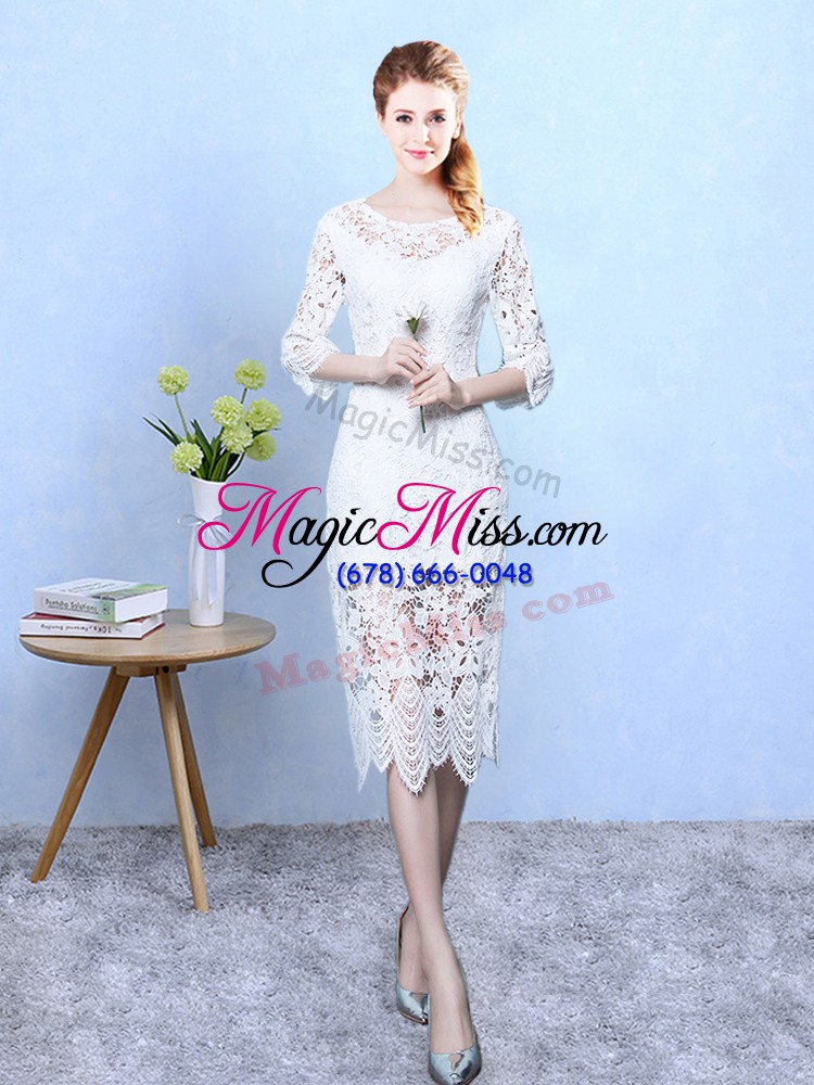 wholesale white 3 4 length sleeve lace zipper dama dress for quinceanera for wedding party