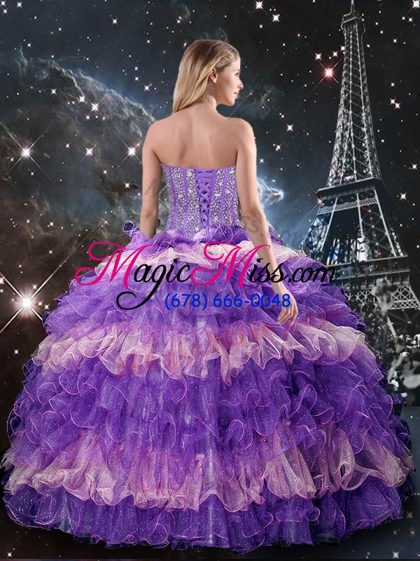 wholesale luxury multi-color sweetheart neckline beading and ruffled layers quinceanera gowns sleeveless lace up