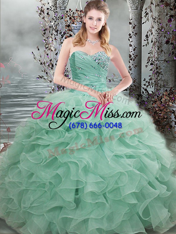 wholesale beading and ruffles ball gown prom dress apple green lace up sleeveless floor length