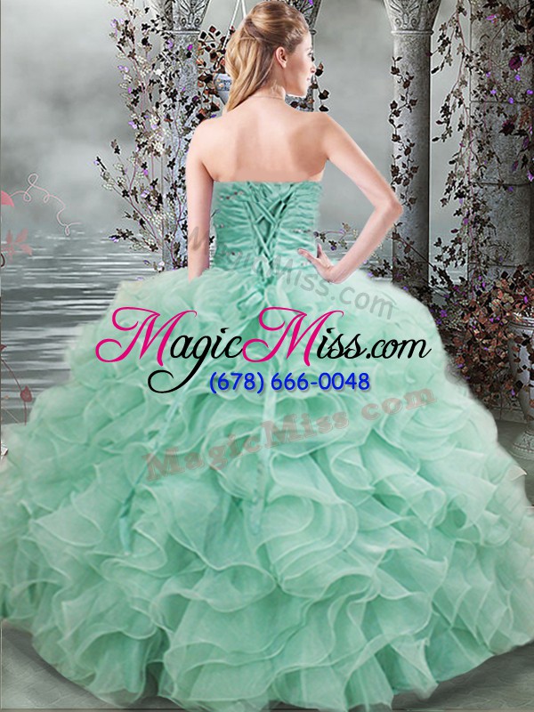 wholesale beading and ruffles ball gown prom dress apple green lace up sleeveless floor length