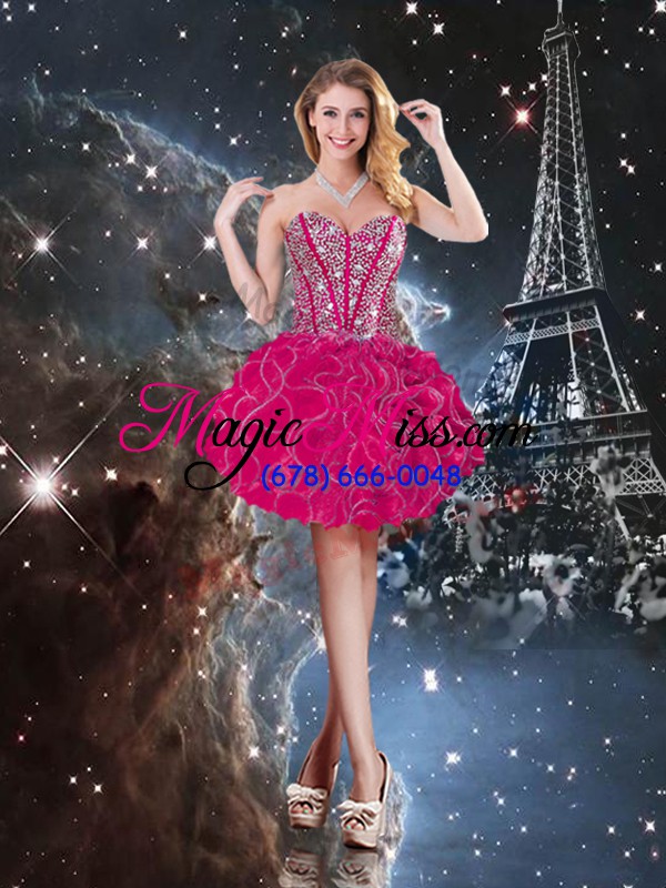 wholesale stylish hot pink lace up sweetheart beading and ruffles sweet 16 dress organza sleeveless