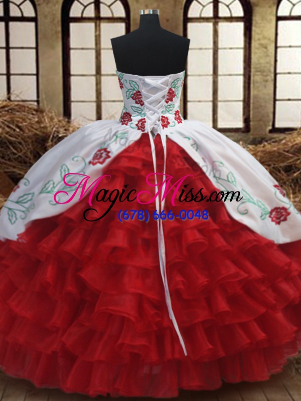wholesale best selling rust red ball gowns embroidery and ruffled layers quinceanera dress lace up organza sleeveless floor length