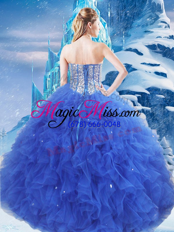 wholesale royal blue sleeveless beading and ruffles and sequins floor length sweet 16 dresses