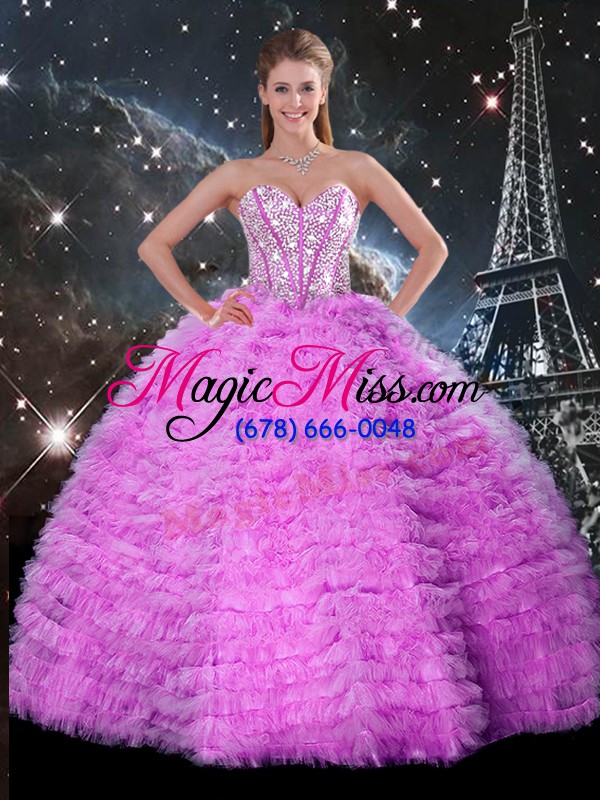 wholesale fuchsia ball gowns sweetheart sleeveless organza floor length lace up beading and ruffled layers quinceanera dress