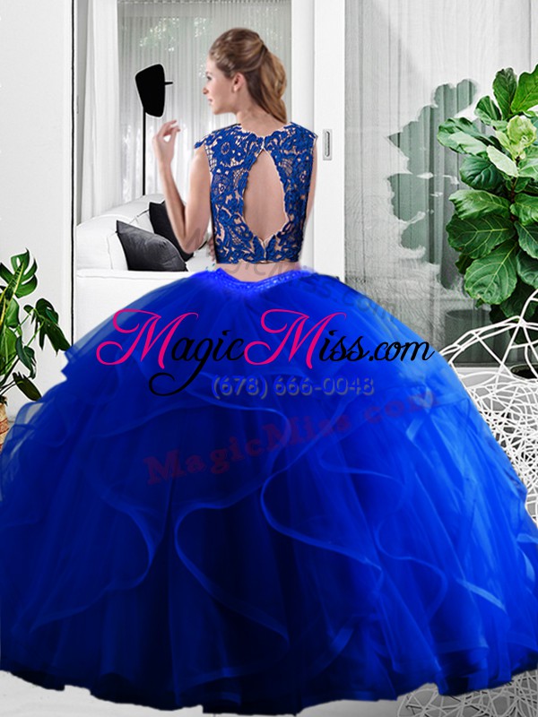 wholesale chic turquoise sleeveless floor length lace and ruffles zipper quinceanera dress
