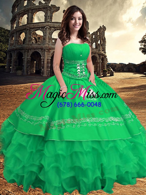 wholesale green sleeveless taffeta zipper sweet 16 dresses for military ball and sweet 16 and quinceanera
